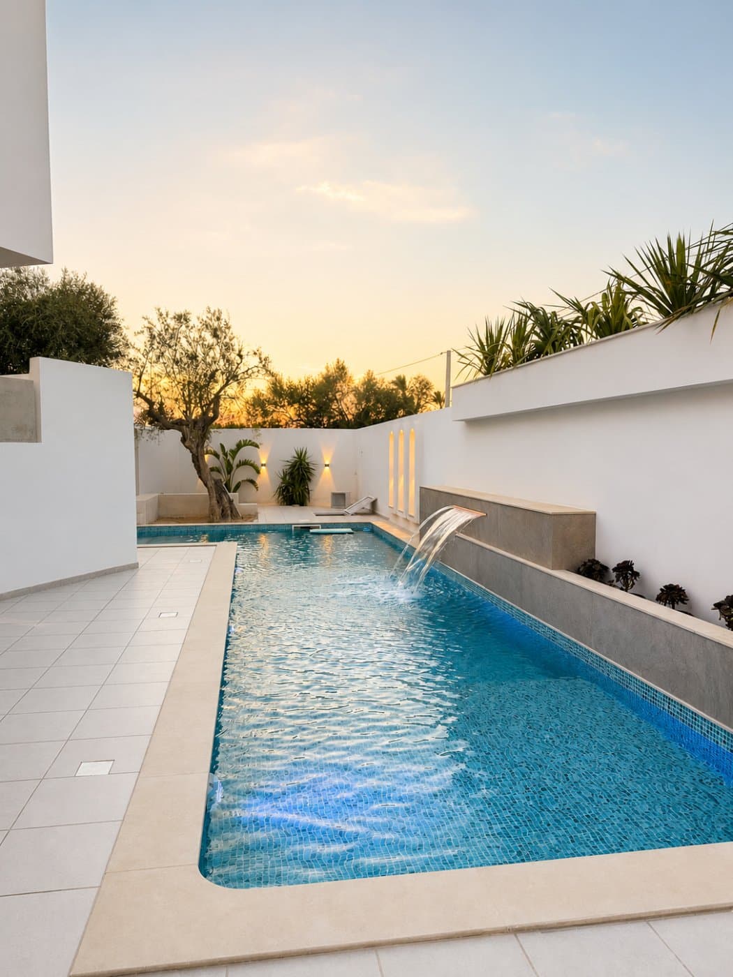 La cascade de la piscine de jour